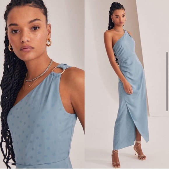 New Favorite Daughter The Singles Table Dress Polka Dot Slate Blue Maxi Sz 2 - Picture 3 of 15